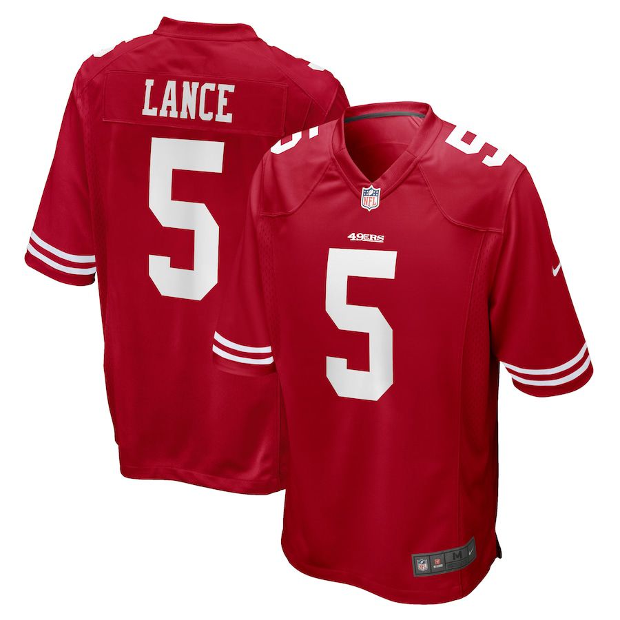 Men San Francisco 49ers #5 Trey Lance Nike Scarlet 2021 Draft First Round Pick Game NFL Jersey